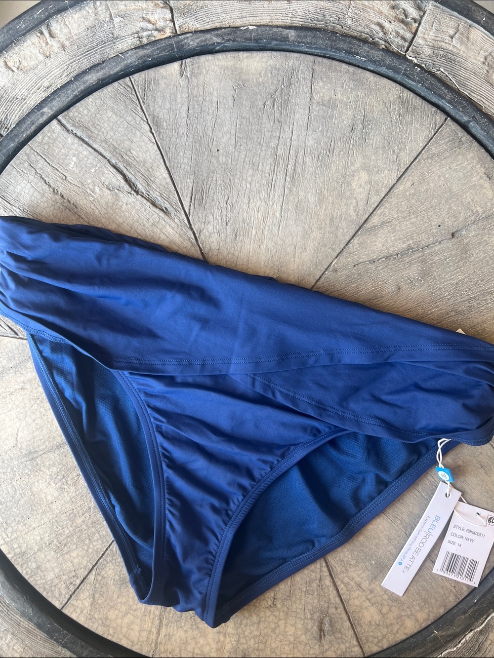 Bleu Rod Beattie Deep Navy High-Waist Bikini Bottom size 14 B41